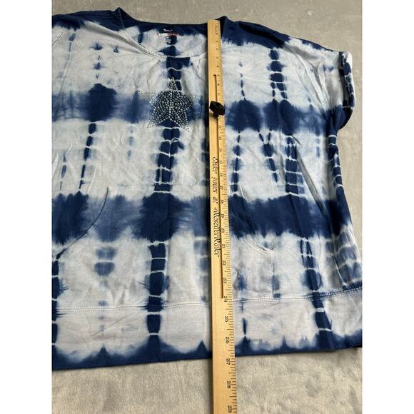 Style & Co Sport Top Womens 2X Blue Tie Dye Short Sleeve Rhinestone Star Pockets - Picture 9 of 10